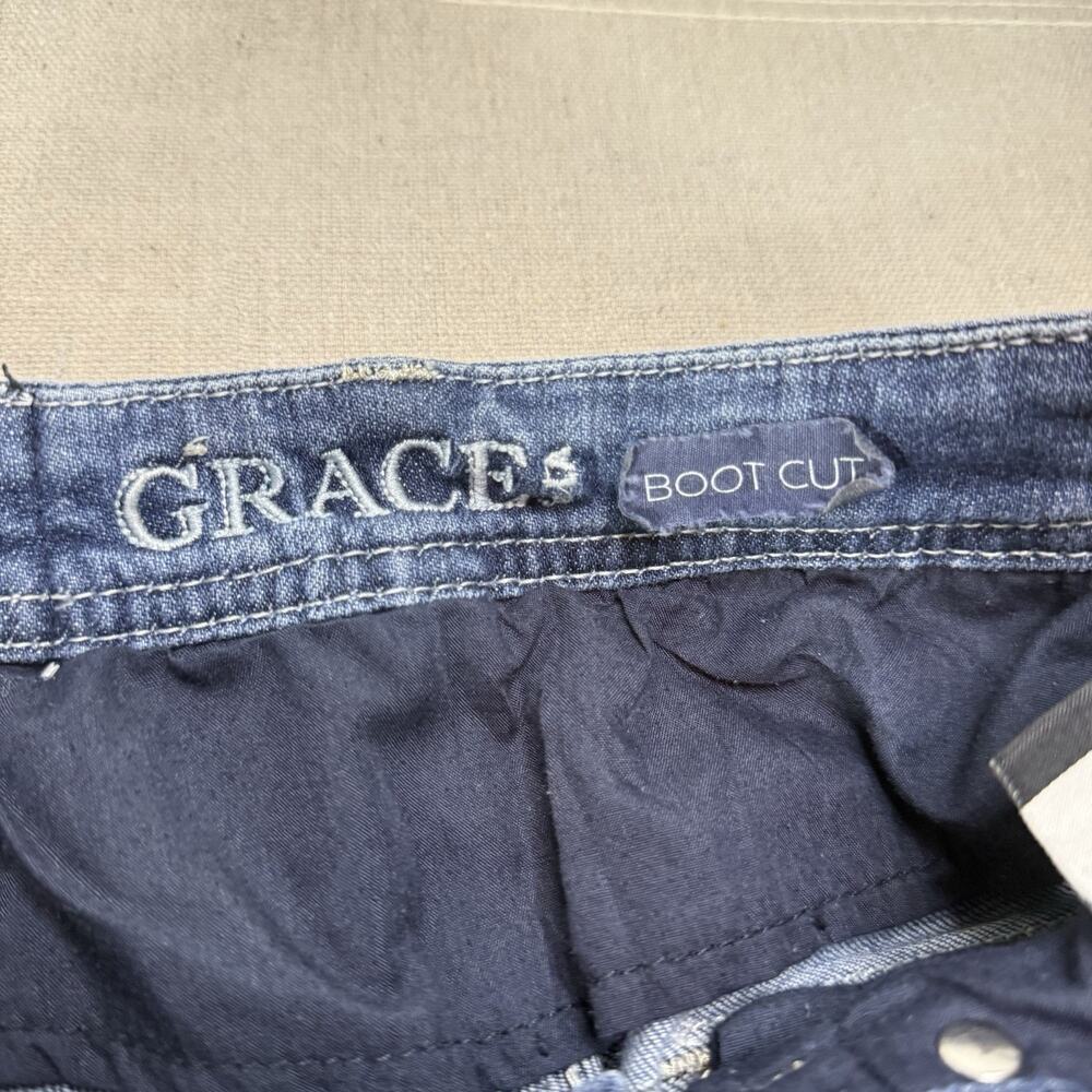 Grace Women's 27 Bootcut Jeans Medium Wash Embellished Rhinestone Flap Pocket - Picture 7 of 13